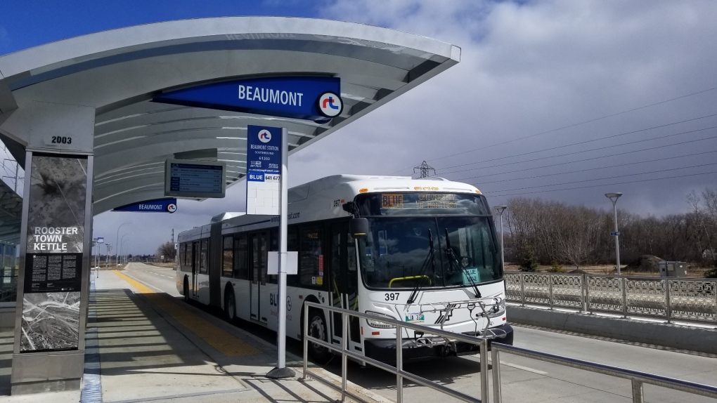 a Winnipeg Transit bus at a rapid transit station