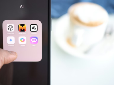 smartphone with a folder that includes popular AI apps