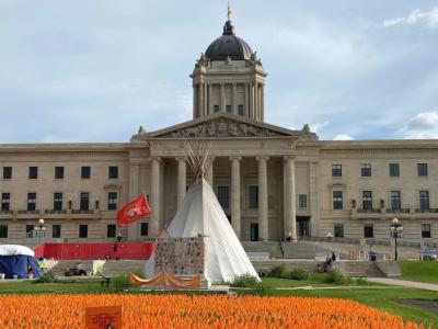 protest in front of Manitoba legislature