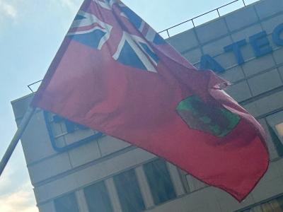 the Manitoba flag in downtown Winnipeg