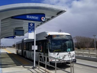 a Winnipeg Transit bus at a rapid transit station