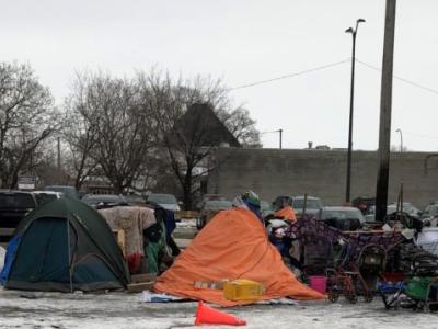 encampment of unhoused individuals in Winnipeg